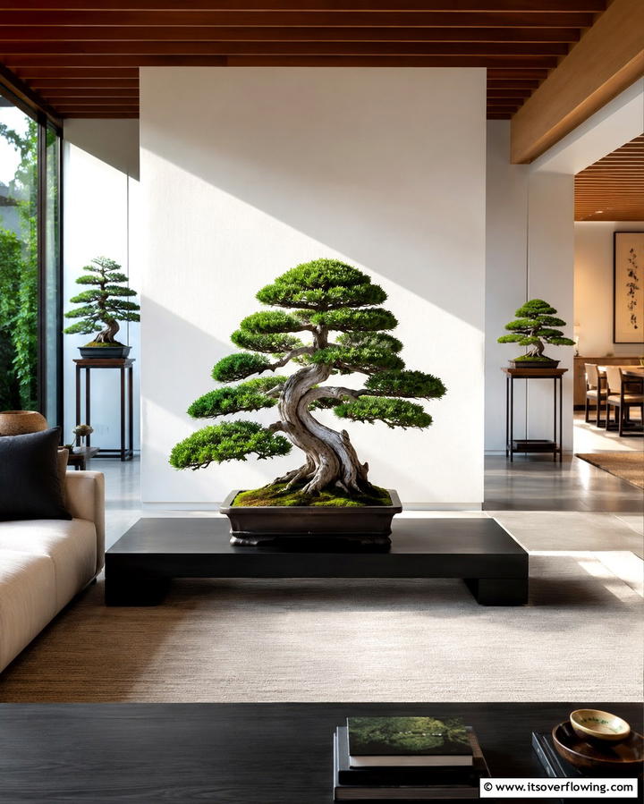 Bonsai Trees as Decor - 25 Japanese Style Living Room Ideas for Serenity