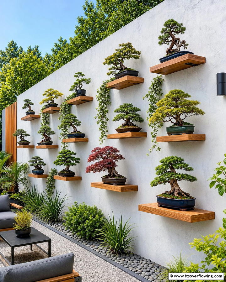 Bonsai Wall Display - 20 Bonsai Garden Ideas- Miniature Landscapes