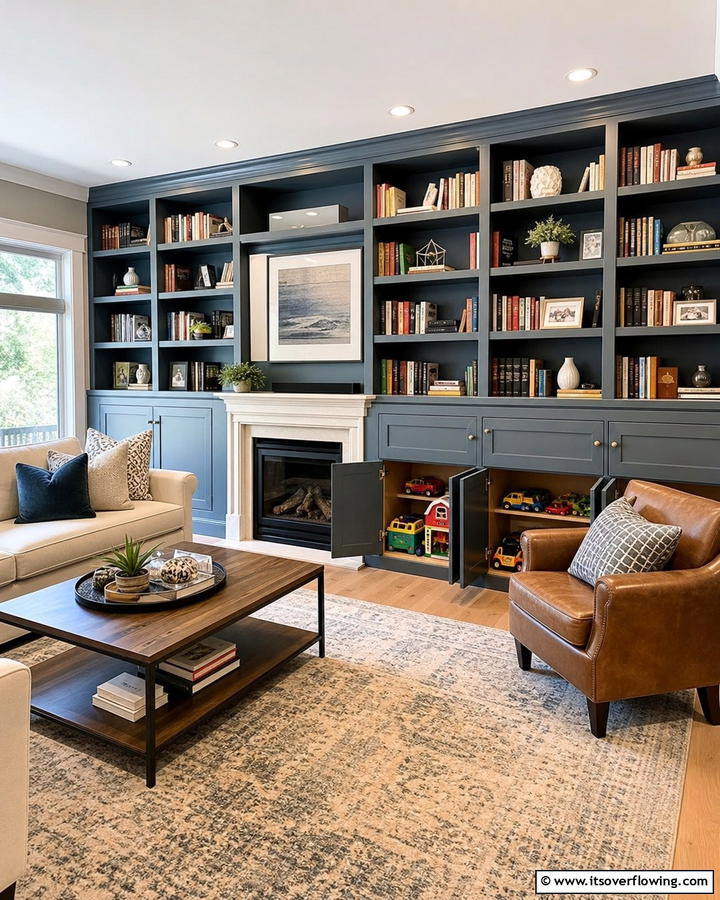 Bookcase with Hidden Toy Compartments - 21 Living Room Toy Storage Ideas for Organized Spaces