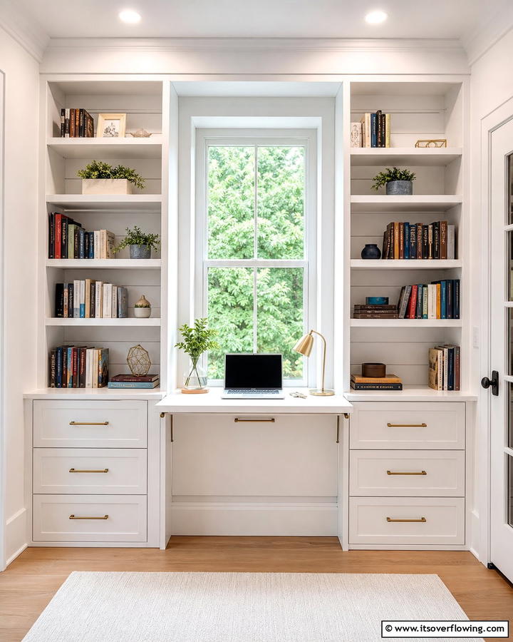 Bookcases with a Hidden Desk - 20 Bookcases Around Window Design Ideas- Functional Decor