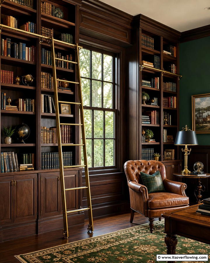 Bookcases with a Sliding Ladder - 20 Bookcases Around Window Design Ideas- Functional Decor