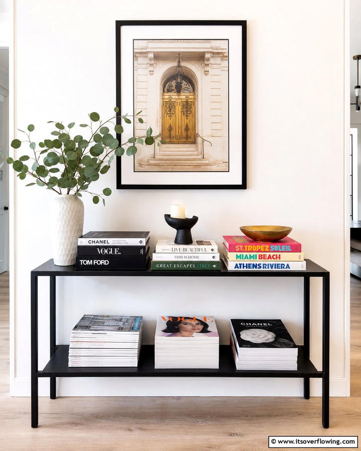Books and Magazines - 25 Entryway Table Decor Ideas to Welcome Guests in Style