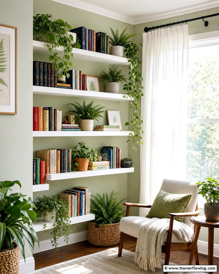 Books and Plants Showcase - 21 Corner Shelf Ideas for Stylish Space Optimization