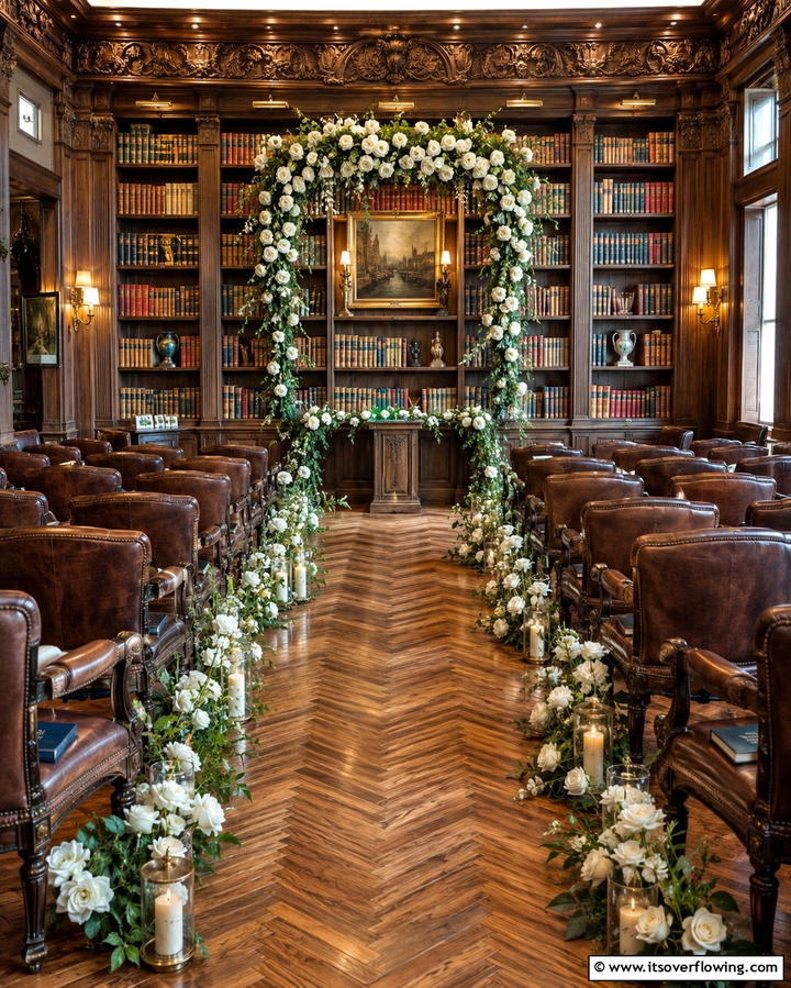 Bookshelf Backdrop Wonder - 30 Stunning Wedding Altar Design Inspirations