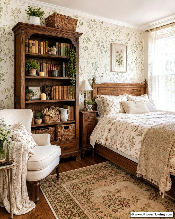 Bookshelves Filled with Classics - 25 Cottagecore Bedroom Ideas- Cozy & Rustic Designs
