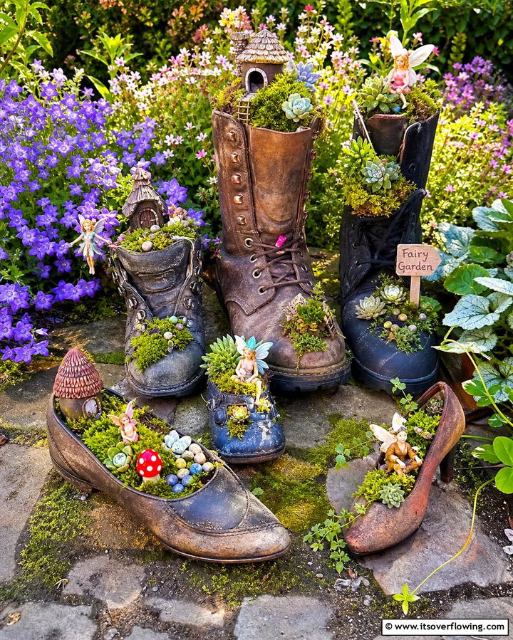 Boot or Shoe Fairy Garden - 25 Fairy Garden Container Ideas for a Magical Touch