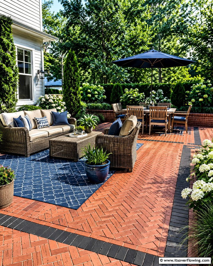 Border Accents for Definition - 25 Herringbone Brick Patio Designs for a Classic Look