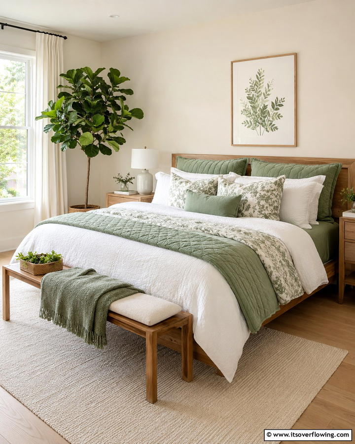 Botanical Inspired Green Bedroom - 25 Light Green Bedroom Ideas for a Fresh and Calming Space
