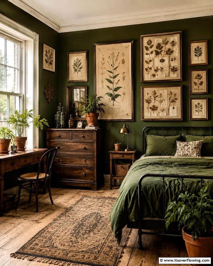 Botanical Prints and Herbariums - 30 Dark Academia Bedroom Designs for a Scholarly Aesthetic