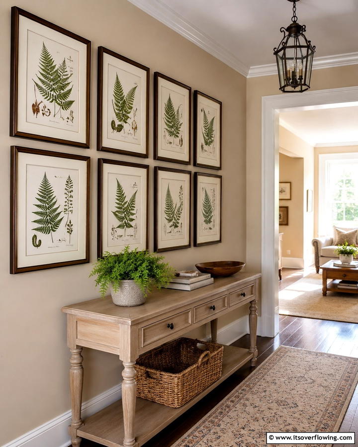 Botanical Prints on Walls - 25 Green Hallway Ideas for a Fresh and Inviting Home