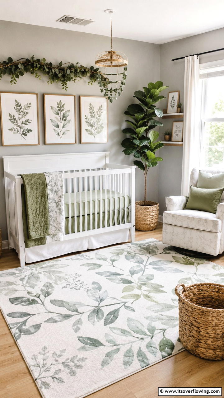 Botanical Touches in Grey - 30 Grey Nursery Ideas- Calming & Modern Baby Room Designs