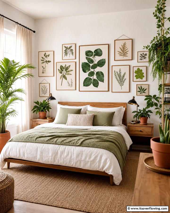 Botanical Wall Art - 21 Earthy Bedroom Ideas for a Calming Retreat