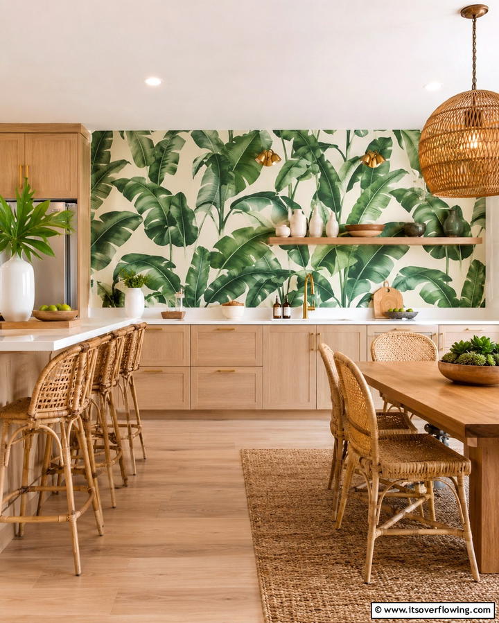 Botanical Wallpaper - 25 Kitchen Accent Wall Ideas for a Stylish Upgrade