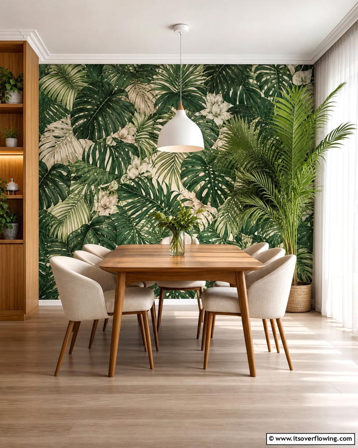 Botanical Wallpaper Accents - 21 Green Dining Room Ideas to Refresh Your Dining Space