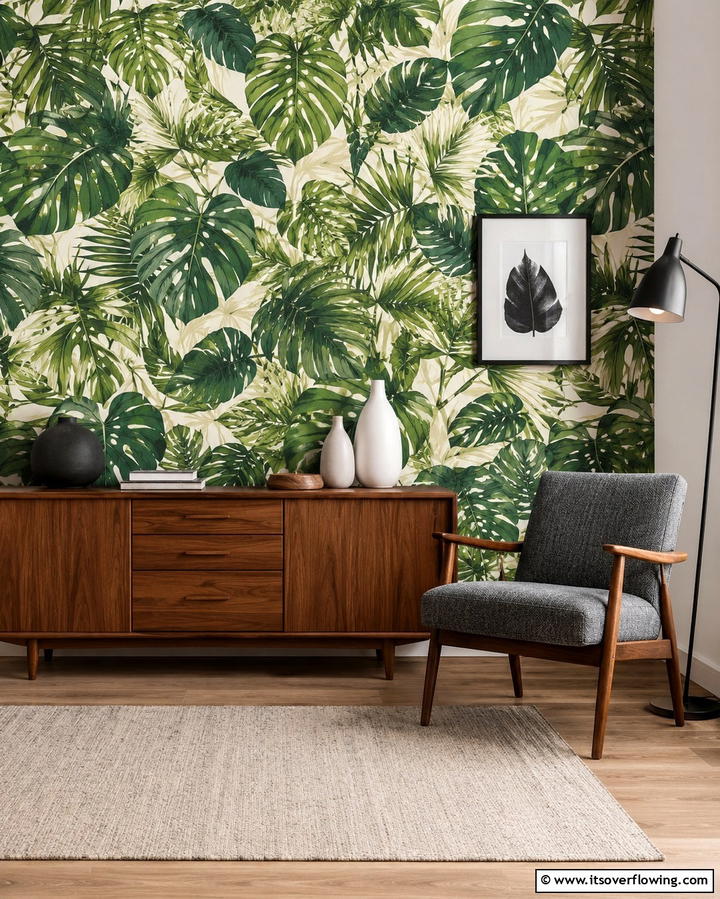 Botanical Wallpaper for a Vibrant Touch - 25 Green Living Room Ideas for a Fresh and Calming Space