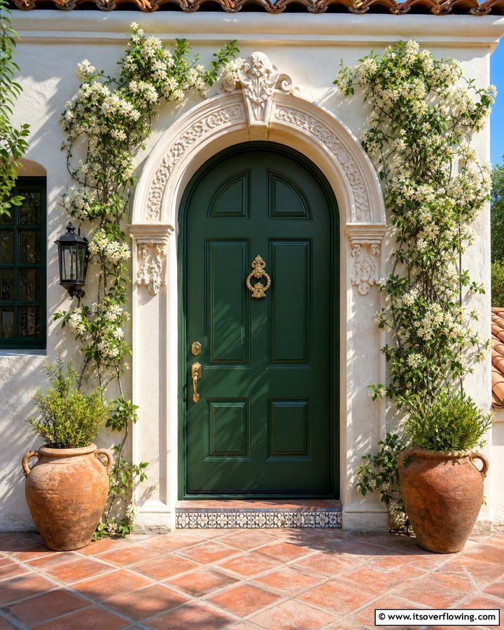 Bottle Green Door with Arched Frame - 20 Stunning Dark Green Front Door Ideas for Curb Appeal