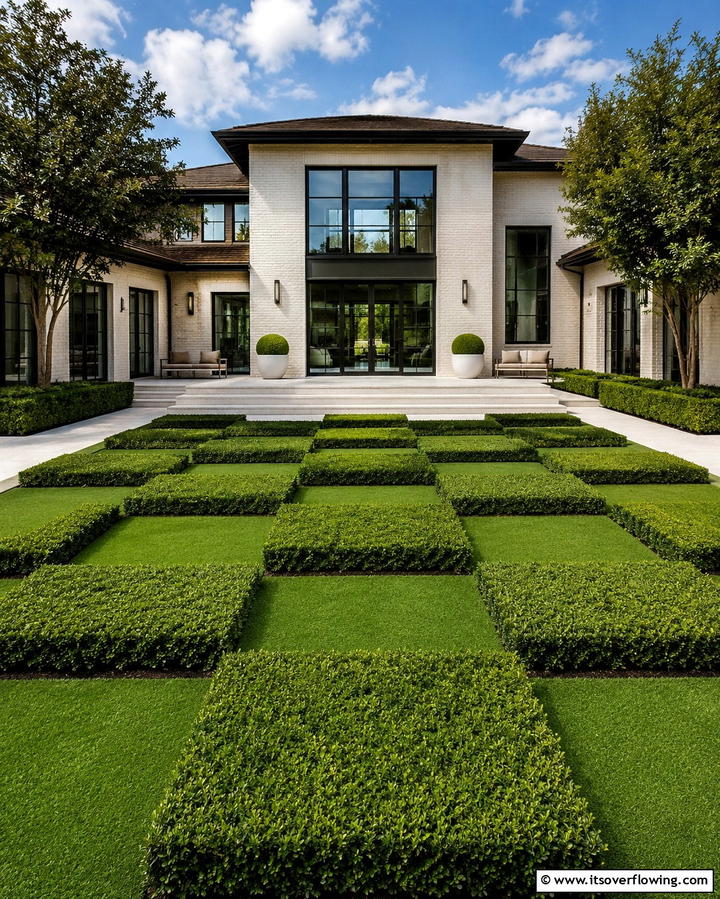Boxwood Checkerboard Design - 25 Elegant Front Yard Boxwood Design Ideas