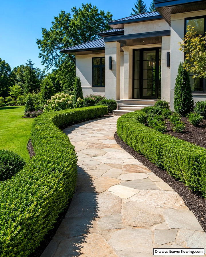 Boxwood Lined Pathways - 25 Elegant Front Yard Boxwood Design Ideas