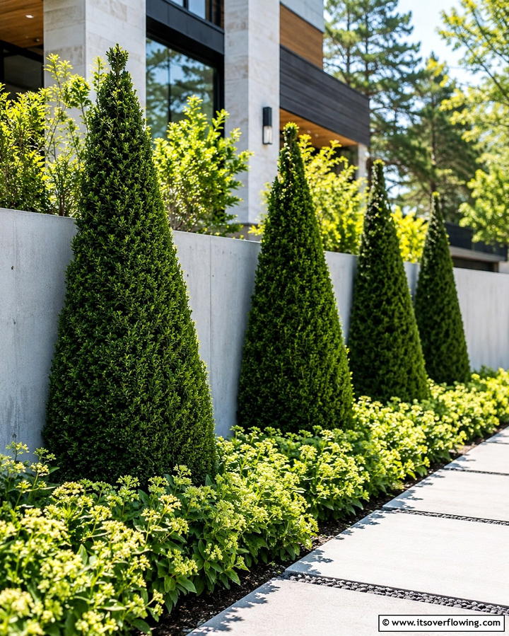 Boxwood Pyramids for Vertical Interest - 25 Elegant Front Yard Boxwood Design Ideas