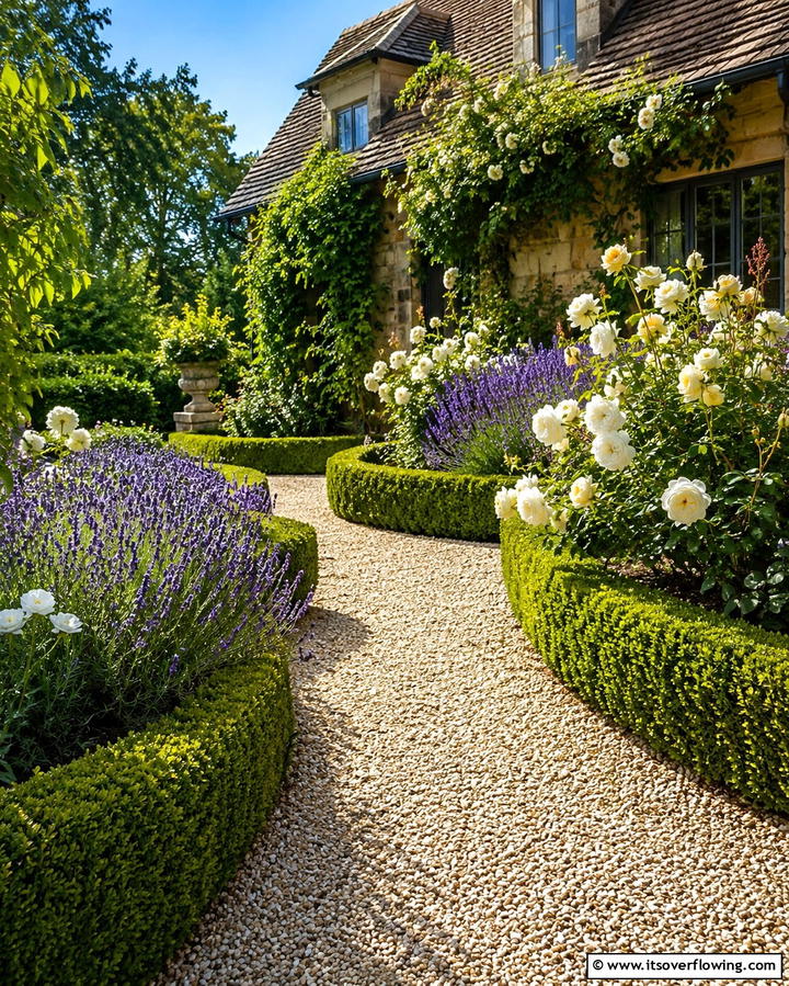 Boxwood and Gravel Pathways - 25 Elegant Front Yard Boxwood Design Ideas