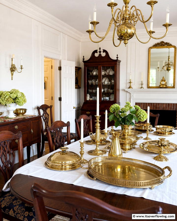 Brass Tableware - 25 Colonial Dining Room Ideas for Timeless Style