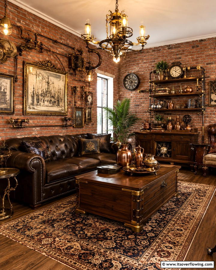 Brass and Copper Accents - 20 Steampunk Living Room Ideas for Unique Decor