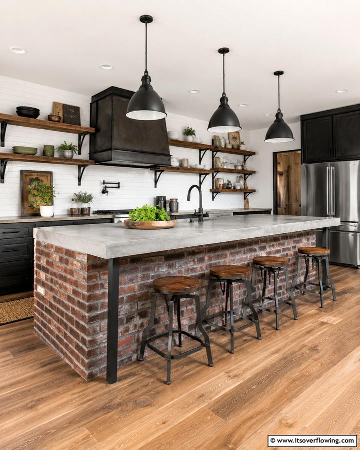 Brick Accent Base - 25 Rustic Kitchen Island Ideas for a Cozy Cooking Space