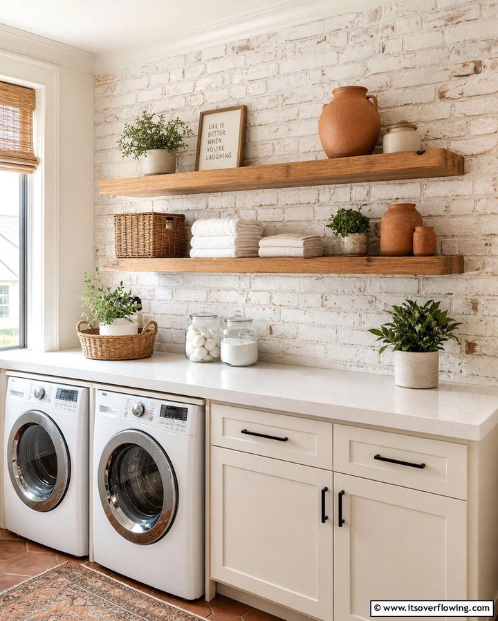 Brick Accent Wall - 25 Farmhouse Laundry Room Ideas for Function and Style