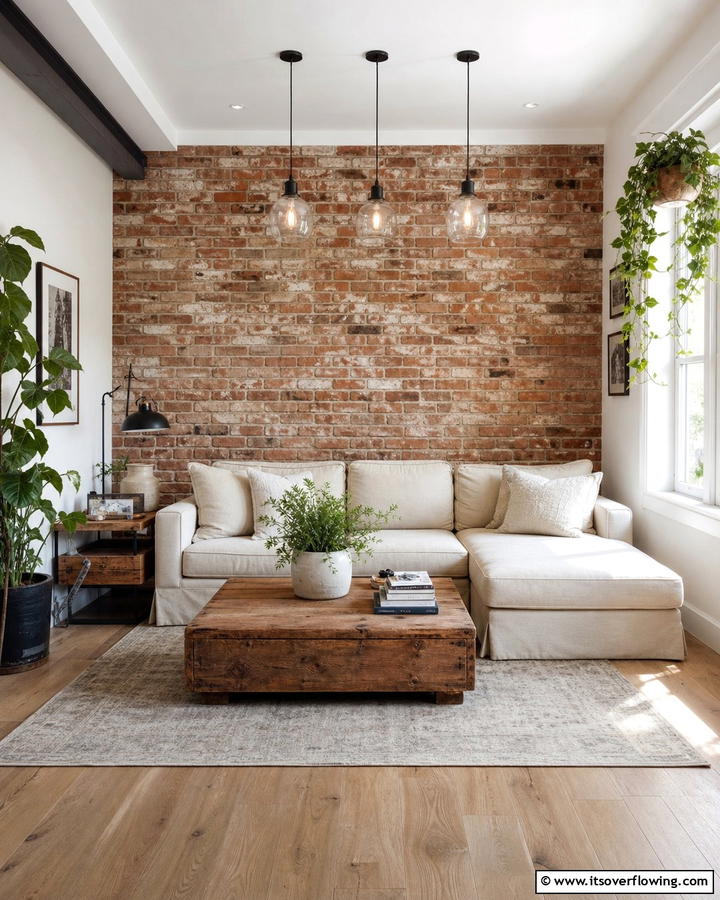 Brick Accent Wall for Subtle Charm - 25 Brick Wall Living Room Ideas for a Cozy Feel