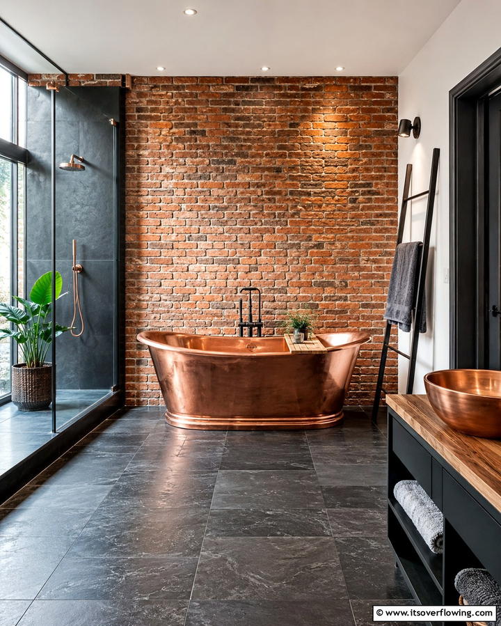 Brick Accent Walls - 25 Industrial Bathroom Ideas for a Bold Look