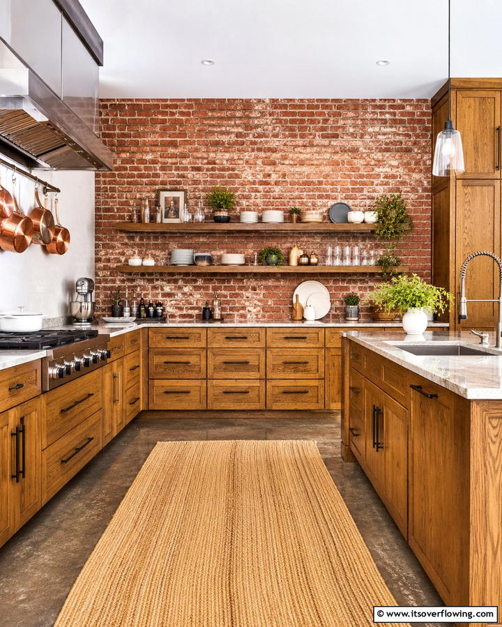 Brick Accent Walls - 25 Earthy Kitchen Ideas for a Natural Look