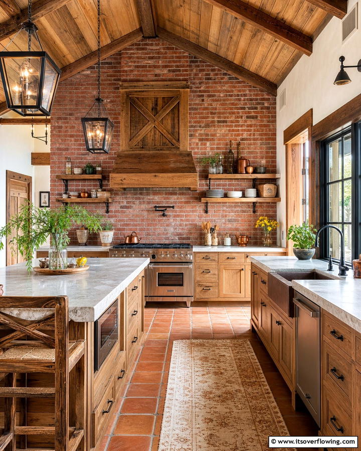 Brick Accents for a Rustic Touch - 25 Barndominium Kitchen Ideas for a Rustic and Modern Space