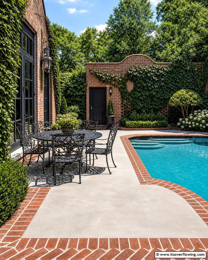 Brick Border AccentsExact - 25 Stamped Concrete Pool Deck Ideas for Durability