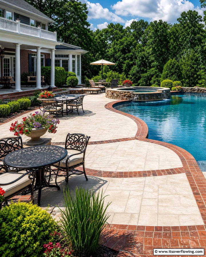 Brick Border AccentsOne - 25 Stamped Concrete Pool Deck Ideas for Durability