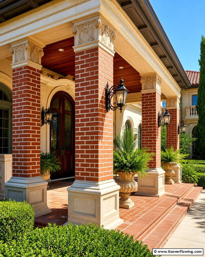 Brick Columns with Stone Accents - 25 Brick Porch Ideas for a Charming Entrance