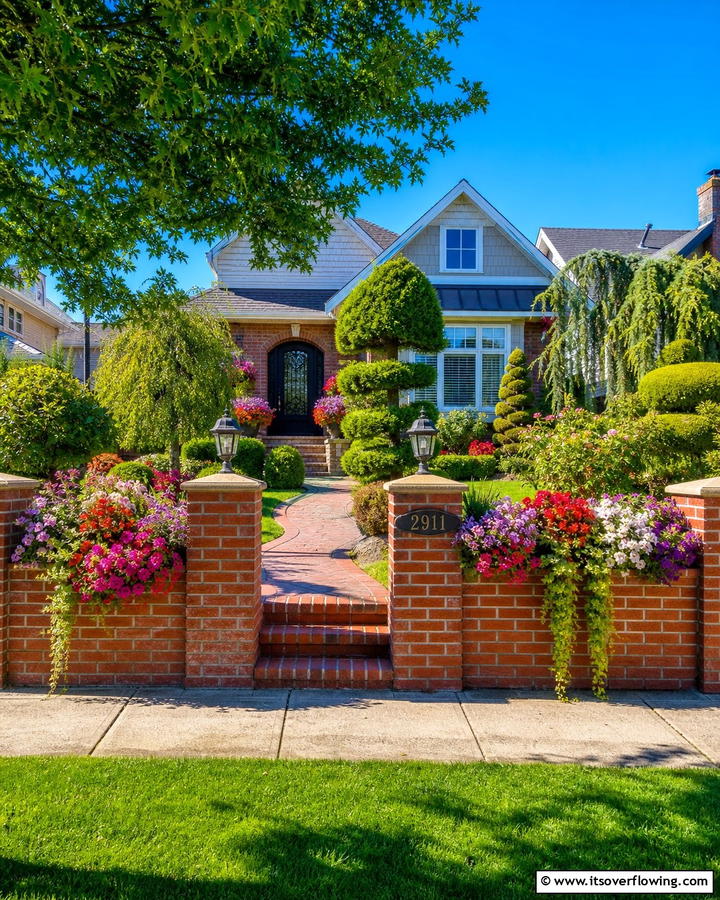 Brick Fence with Built In Planters - 20 Front Yard Brick Fence Ideas for a Classic Look