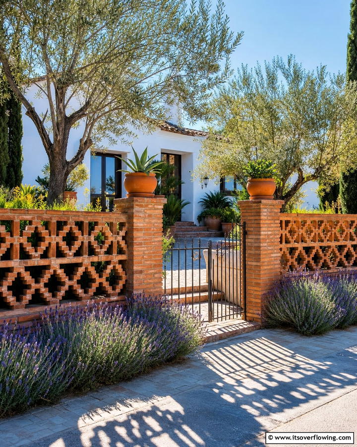 Brick Fence with Openwork Design - 20 Front Yard Brick Fence Ideas for a Classic Look