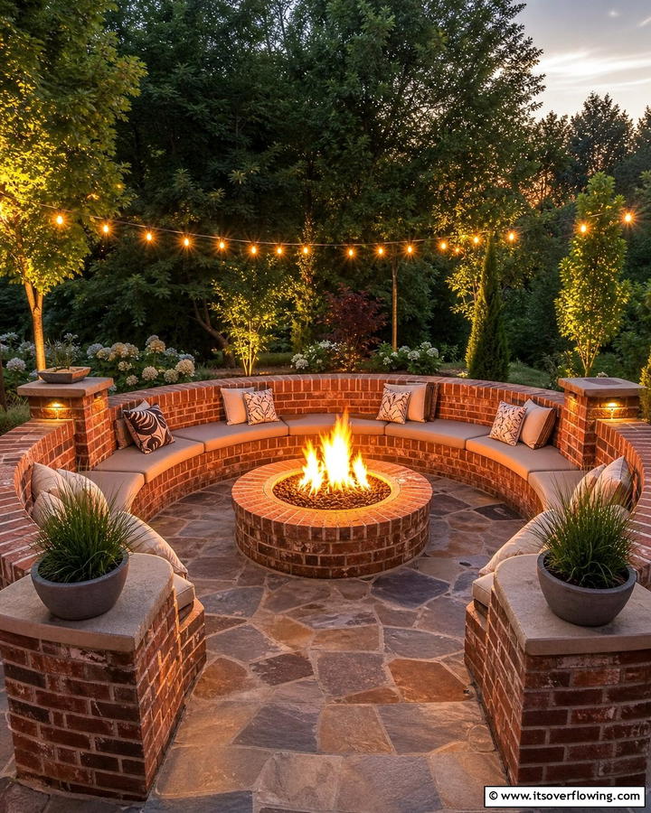 Brick Fire Pit with Built in Seating - 25 Creative Brick Fire Pit Ideas for Your Backyard