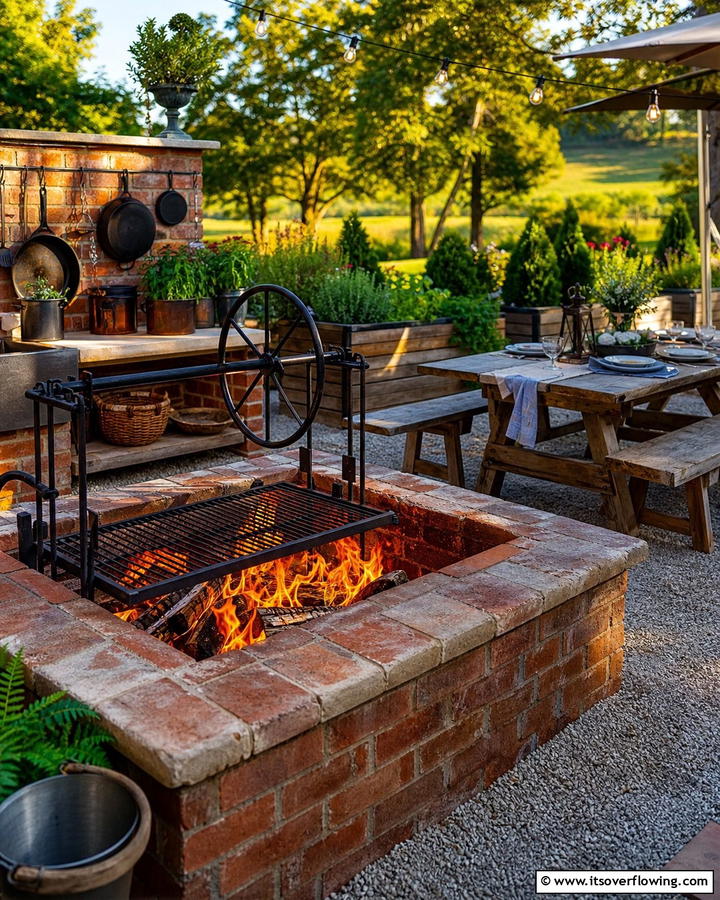 Brick Fire Pit with Cooking Grate - 25 Creative Brick Fire Pit Ideas for Your Backyard