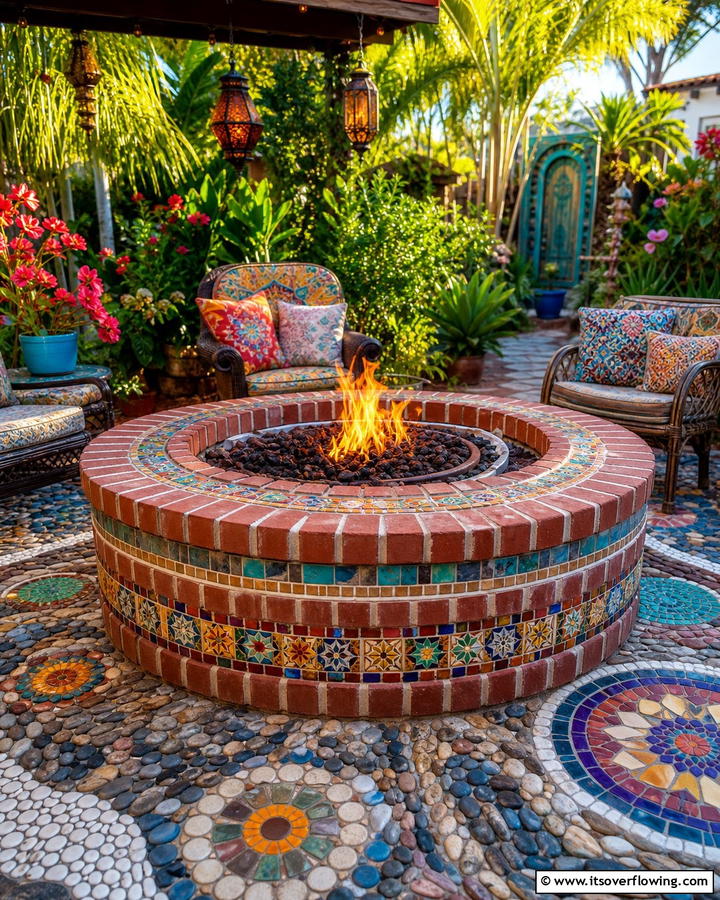 Brick Fire Pit with Decorative Inlays - 25 Creative Brick Fire Pit Ideas for Your Backyard