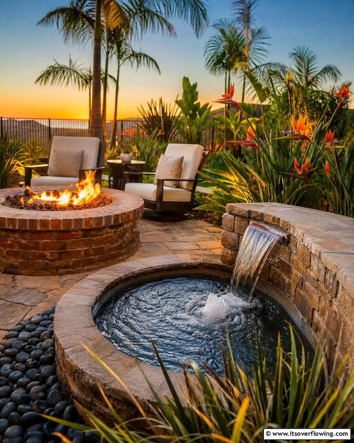 Brick Fire Pit with a Water Feature - 25 Creative Brick Fire Pit Ideas for Your Backyard