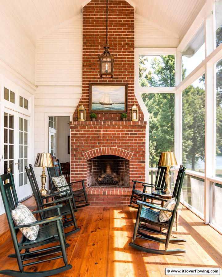 Brick Fireplace Tradition - 25 Screened-in Porch With Fireplace Ideas for Cozy Evenings