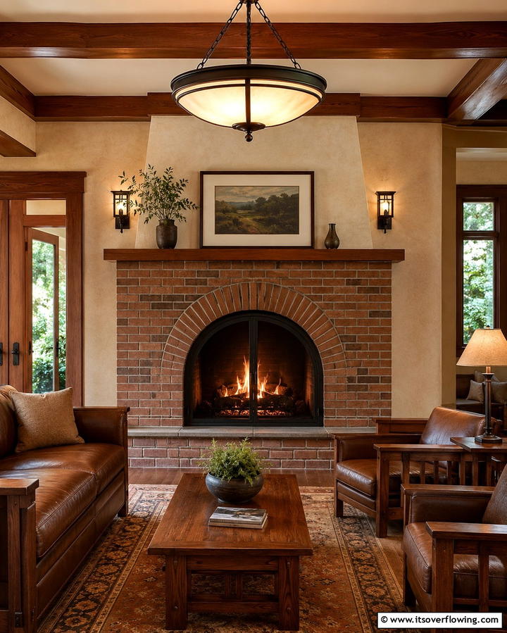 Brick Fireplace with Arched Opening - 25 Craftsman-style Fireplace Ideas- Classic & Elegant Designs