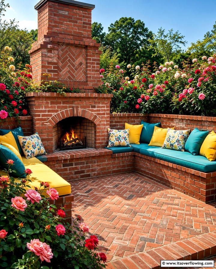 Brick Fireplace with Built In Seating - 25 Outdoor Fireplace Ideas to Enhance Your Backyard