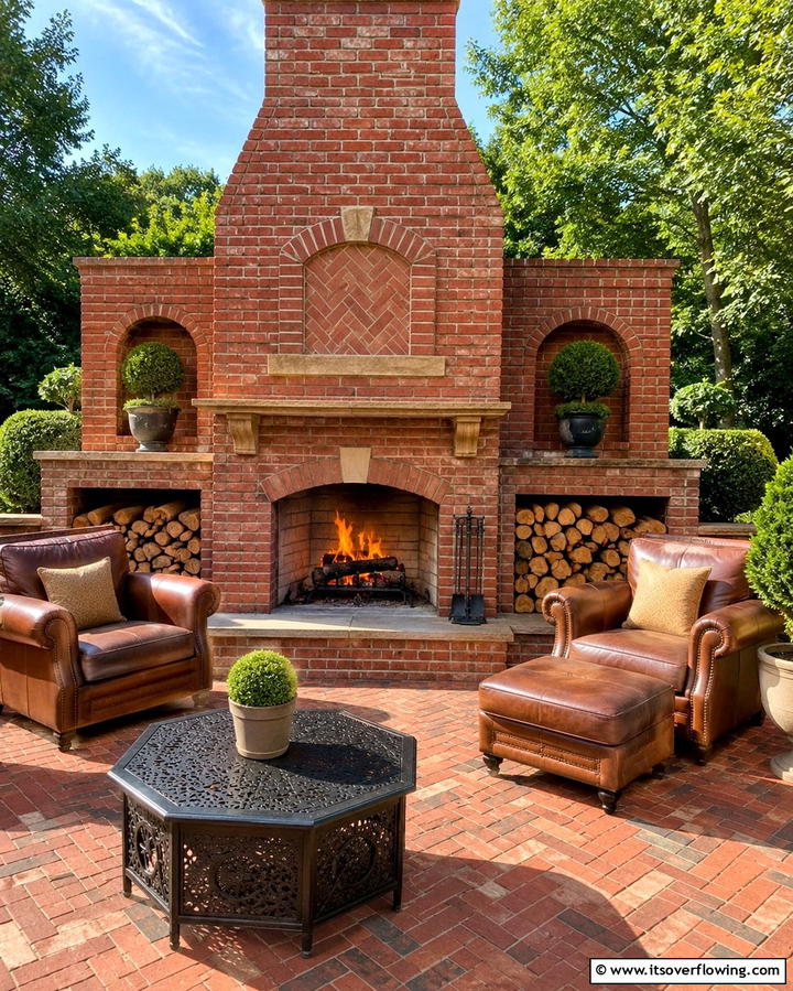 Brick Fireplace with Built In Storage - 25 Outdoor Corner Fireplace Ideas for Cozy Nights