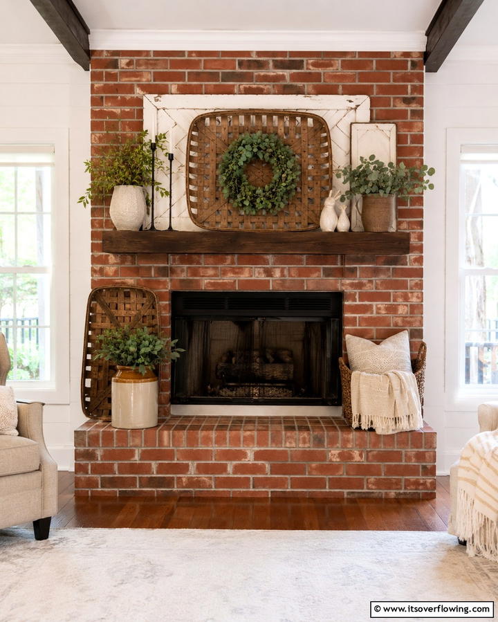 Brick Fireplace with Farmhouse Decor - 25 Rustic Fireplaces to Warm Up Your Living Space