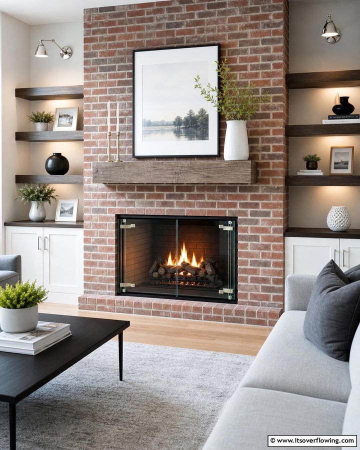 Brick Fireplace with Glass Doors - 21 Rustic Brick Fireplace Ideas for Warm Living Rooms