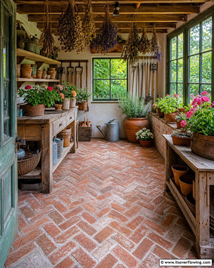 Brick Flooring - 20 Shed Floor Ideas for a Durable and Functional Space