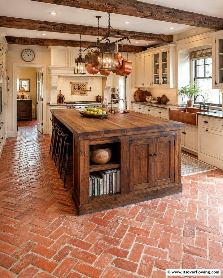 Brick Floors - 25 Kitchen Floor Ideas to Transform Your Cooking Space