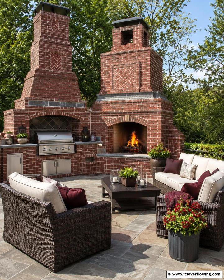 Brick Grill Station with Fireplace - 25 Grill Station Ideas for the Ultimate Outdoor Cooking Space